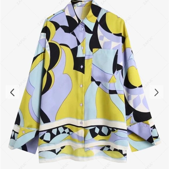 Zara Printed Shirt With Pocket Long Sleeves - Looks like Pucci - Picture 2 of 5